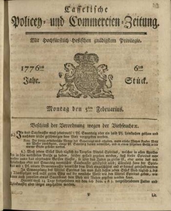 6tes Stueck, Montag den 5ten Februarius 1776