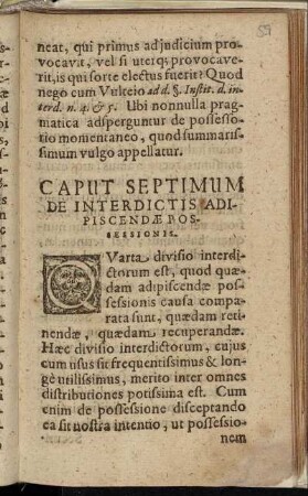Caput Septimum De Interdictis Adipiscendæ Possessionis.