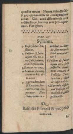 Cap. III. De Basilisci Essentia & proprietatibus