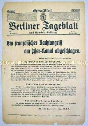 Extra-Blatt des "Berliner Tageblatt" zu Kämpfen in Belgien