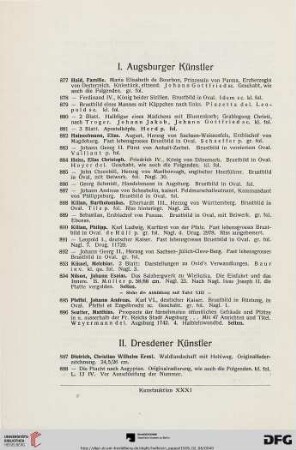 I. Augsburger Künstler (Nr. 877-896)