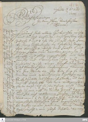 Brief von Gottfried Rost an Johann Daniel Herrnschmidt.