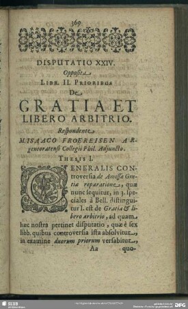 Disputatio XXIV. Opposita. Libr. II. Prioribus De Gratia Et Libero Arbitrio