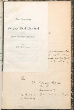 Eine Verordnung des Herzogs Karl Friedrich für die Kieler Universitäts-Bibliothek