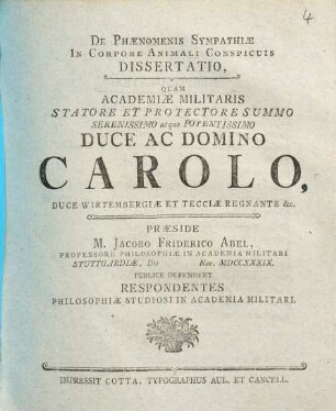De phaenomenis sympathiae in corpore animali conspicuis dissertatio