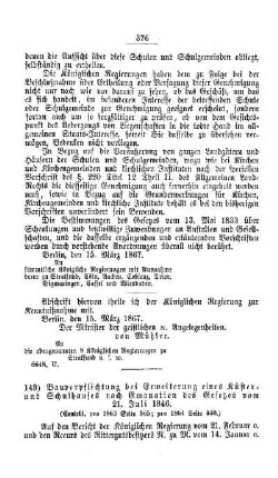 Bauverpflichtung bei Erweiterung eines Küster- und Schulhauses nach Emanation des Gesetzes vom 21. Juli 1846 : [V. Elementarschulwesen]