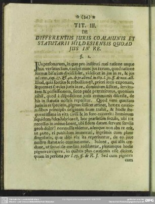 Tit. III. De Differentiis Iuris Communis Et Statutarii Hildesiensis Quoad Ius In Re