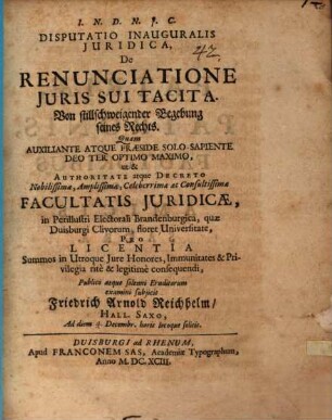 Disp. inaug. jur. de renunciatione juris sui tacita