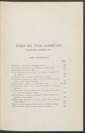 Índice del tomo duodécimo