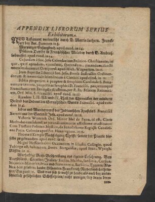 Appendix Librorum Serius Exhibitorum.