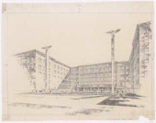 Reichsluftfahrtministerium, Berlin: Perspektivische Ansicht Wilhelmstraße (Ehrenhof)