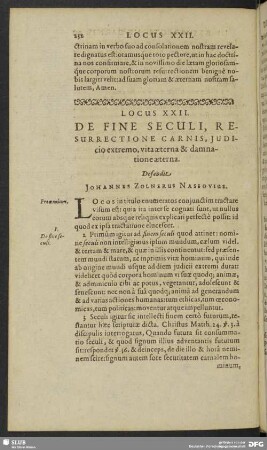 Locus XXII. De Fine Seculi, Resurrectione Carnis, Judicio extremo, vita aeterna & damnatione aeterna