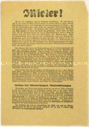 Aufruf der KPD an Mieter zur Reichstagswahl 1928