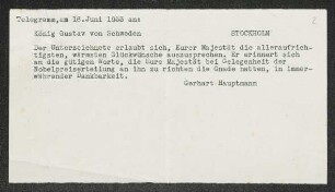 Brief von Gerhart Hauptmann an Gustaf 