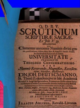 Scrutinium Scripturae Sacrae ex Joh. V, 39. explanatum