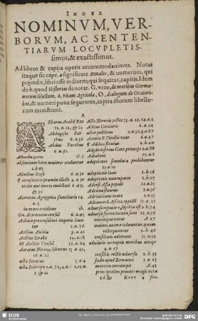 Index Nominum, Verborum, Ac Sententiarum Locupletissimus, & exactissimus