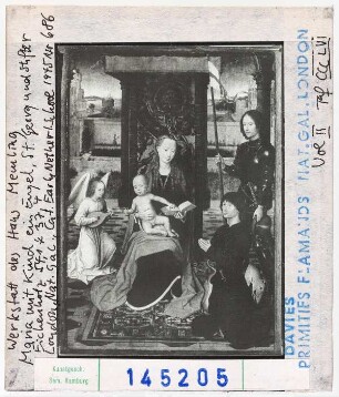 Hans Memling (Werkstatt): Madonna mit Kind, Hl. Georg und Stifter. London, National Gallery
