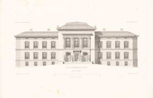 Hauptgebäude der Christian-Albrechts-Universität Kiel: Vorderansicht (aus: Atlas zur Zeitschrift für Bauwesen, hrsg. v. G. Erbkam, Jg. 34, 1884)