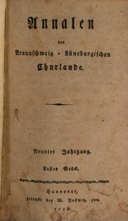 Annalen der Braunschweig-Lüneburgischen Churlande. 9, 9. 1795