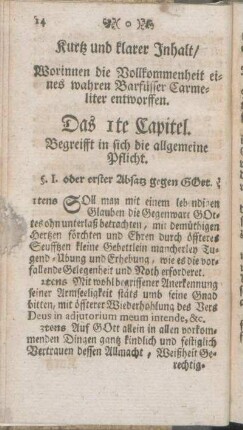 Kurtz und klarer Inhalt/ Worinnen die Vollkommenheit eines wahren Barfüsser Carmeliter entworffen.
