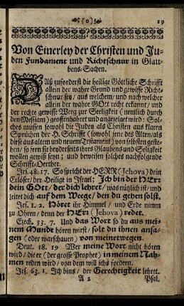 Von Einerley der Christen und Juden Fundament und Richtschnur in Glaubens-Sachen.