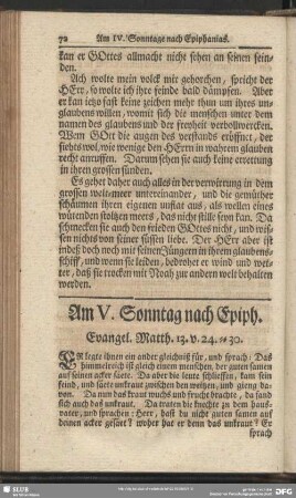 Am V. Sonntag nach Epiph. Evangel. Matth. 13. v. 24-30