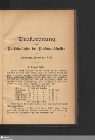 Brakordnung der Vorsteherämter der Kaufmannschaft zu Königsberg, Memel und Tilsit