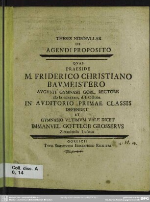 Theses Nonnullae De Agendi Proposito