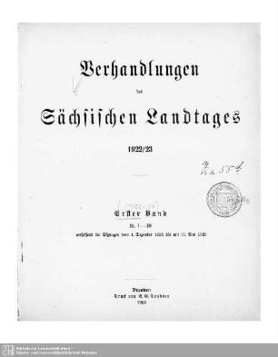 2. Wahlper. 1.1922/26: Verhandlungen des Sächsischen Landtages
