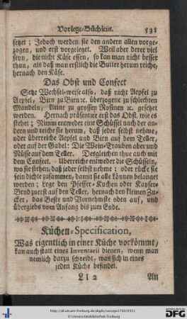 Küchen-Specification, Was eigentlich in einer Küche vorkömmt, kan auch statt eines Inventarii dienen, wen man nemlich darzu schreibt, was sich in eines jeden Küche befindet.