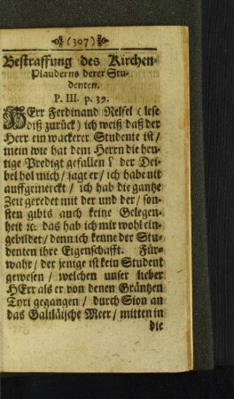 Bestraffung des Kirchen-Plauderns derer Studenten. [u. a.]
