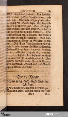 Die 28. Frage. Was mag doch eigendlich der Tod seyn?