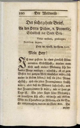 Der sechszehnte Brief - Der zwanzigste Brief