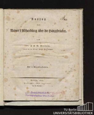 Auszug aus Navier's Abhandlung über die Hängebrücken