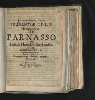 Iudicia de novissimis Prudentiae Civilis Scriptoribus Ex Parnasso