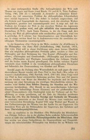 251-252 [Rezension] Delhaye, Philippe, Die Philosophie des Mittelalters