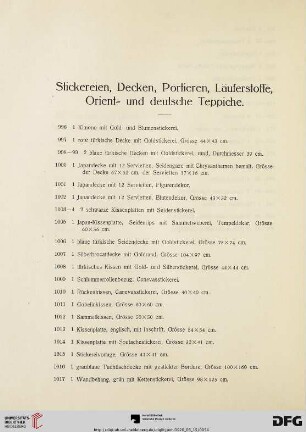 Stickereien, Decken, Portieren, Läuferstoffe, Orient-und deutsche Teppiche (Nr. 996-1077)