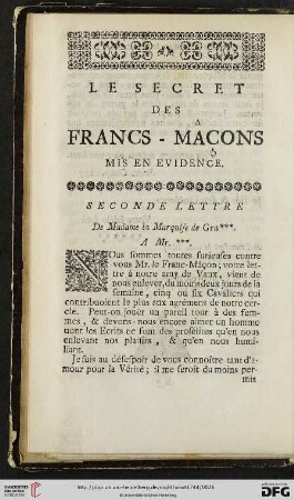 Le secret des Francs-Mâçons mis en evidence. Seconde lettre