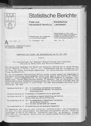 Ergebnisse der Volks- und Berufszählung vom 27. Mai 1970 : Lfd. Nr. 23