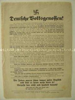 Antisemitisches Flugblatt der NSDAP mit der Aufforderung zum Boykott jüdischer Geschäfte