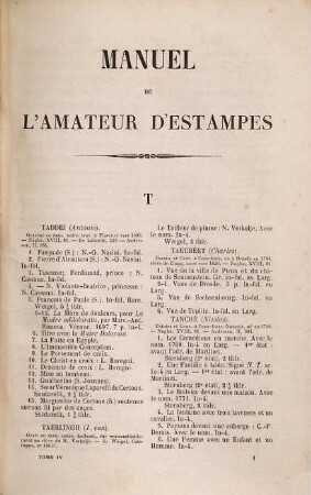 Manuel de l'amateur d'estampes : contenant un dictionnaire des graveurs de toutes les nations [...], 4. T - Z
