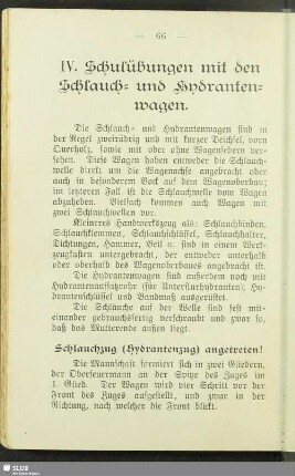 IV. Schulübungen mit den Schlauch- und Hydrantenwagen