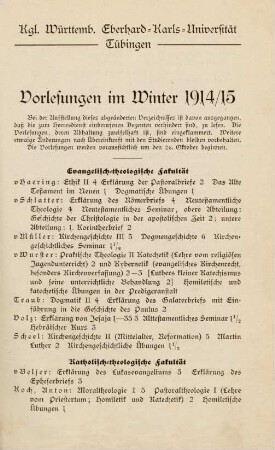 1-7, Vorlesungen im Winter 1914/15