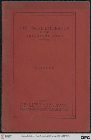 Nr. 101: Katalog / Paul Graupe, Antiquariat: Deutsche Literatur und Übersetzungen