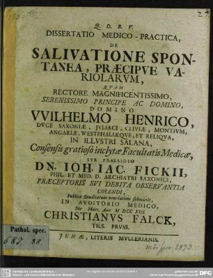 Dissertatio Medico-Practica, De Salivatione Spontanea, Praecipue Variolarum