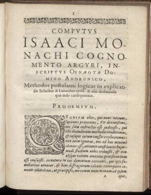 Computus Isaaci Monachi Cognomento Argyri, Inscriptus Oenaeotae Domino Andronico