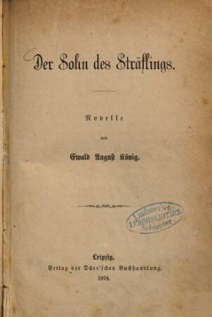 Der Sohn des Sträflings : Novelle