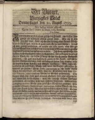 Vierzigstes Stück Donnerstages den 20. August 1733.