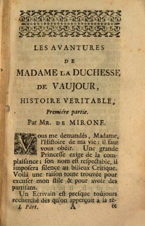 Les Avantures De Madame La Duchesse De Vaujour : Histoire Véritable. 1