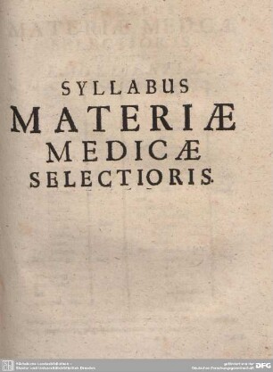 Syllabus Materiae Medicae Selectioris